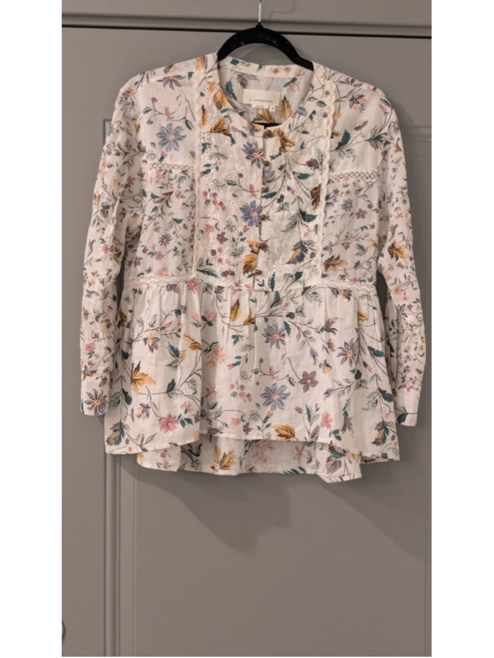 Anthropologie Women's Floral Blouse Size S White Multi-color Top